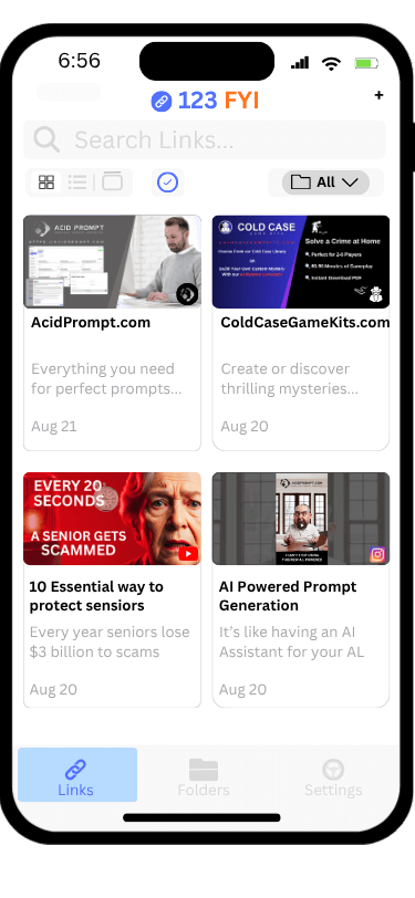 123FYI Grid View - Beautiful grid view of your saved links