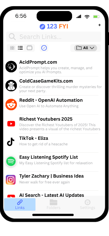 123FYI List View - Clean list view with detailed information