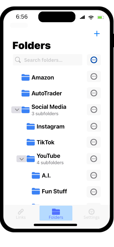 123FYI Folders View - Smart organization with unlimited nested folders